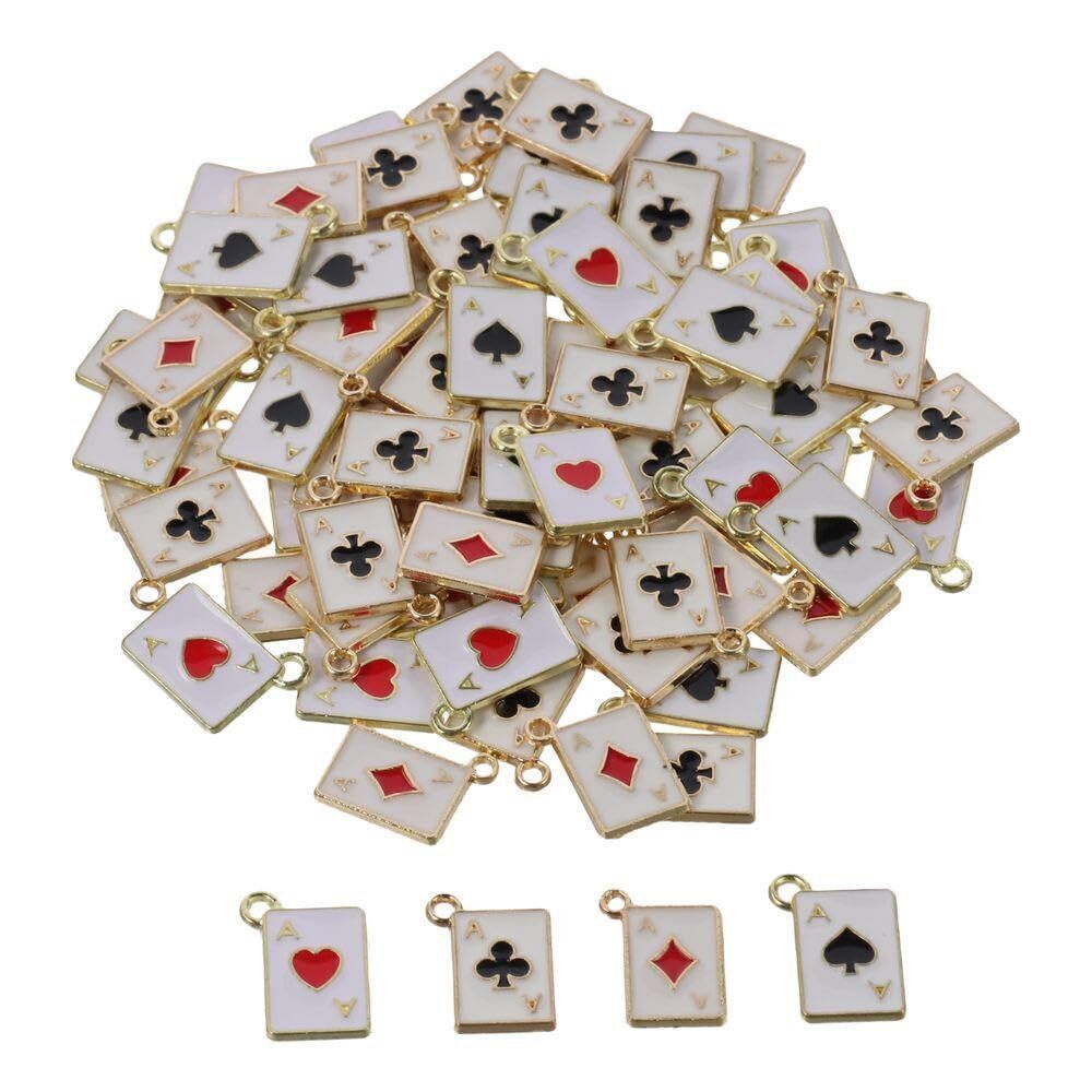 9907 80Pcs Enamel blocks plum blossoms spades hearts Poker Card Charms Gold